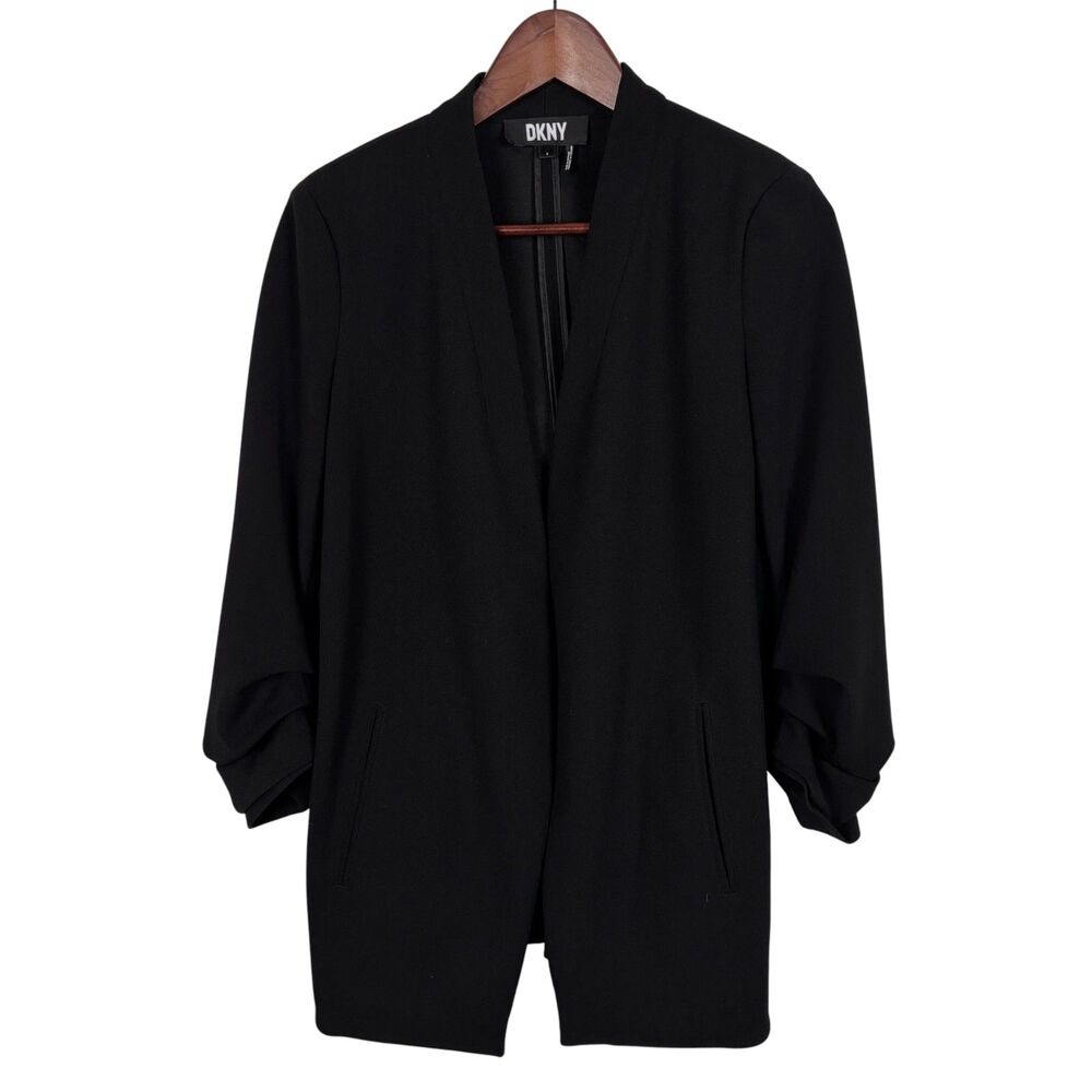 DKNY Black Oversize Blazer Women’s Small Career Business 3/4 Sleeves Open Front